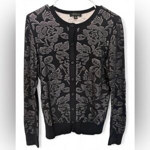 NWOT Ann Taylor Black Floral Lace Look Button Down Cardan Sweater Small Classy‎
